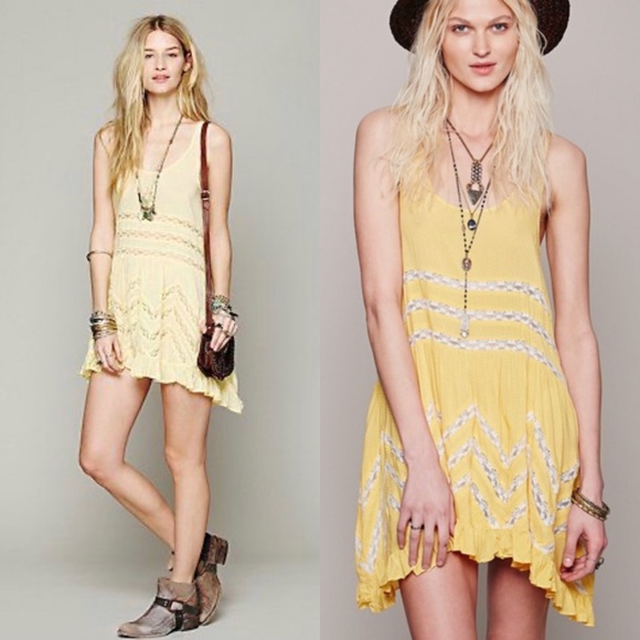 Free People Dresses & Skirts - Free People Intimately Yellow Lace Slip Dress Boho